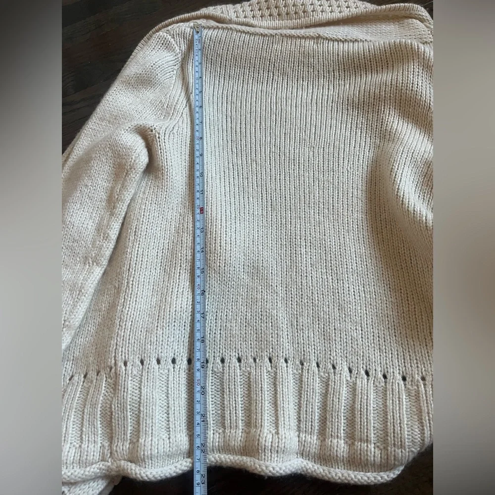 Michael Kors Cream Ivory Cable Knit Medium Cardigan Waterfall Hem Wool blend
